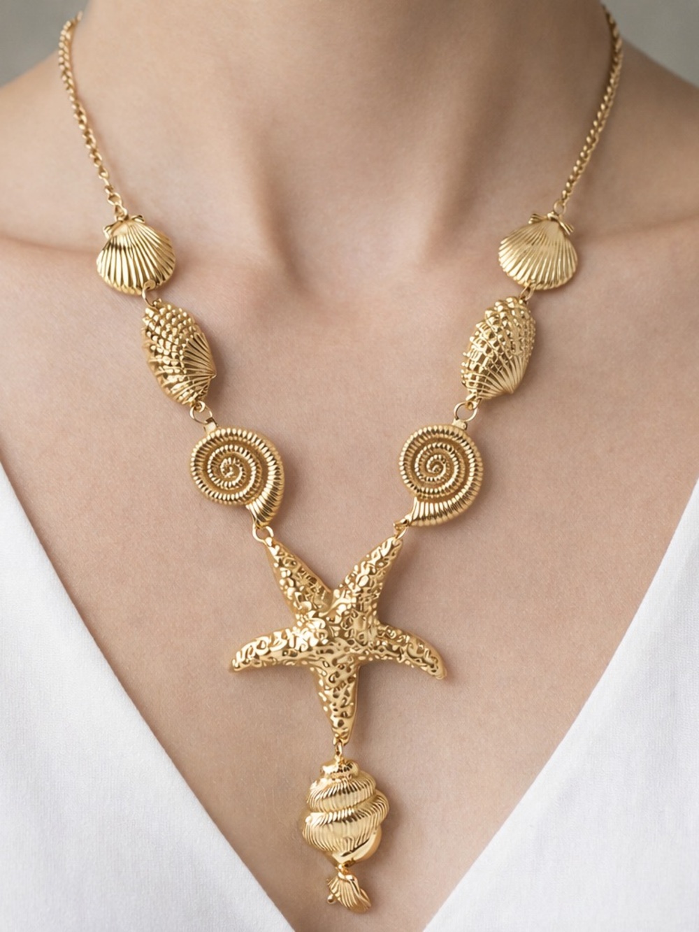 Gold Sea Star Statement Necklace - Women Jewelry